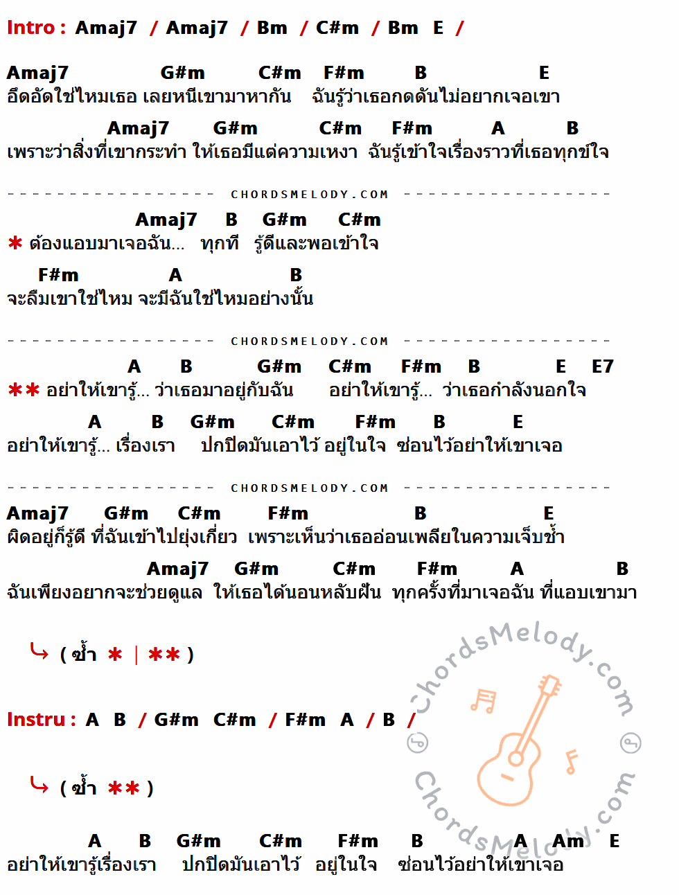 เนื้อเพลง ปกปิด ของ Hyper ที่มีคอร์ด ในกลุ่มคีย์ Amaj7,Bm,C#m,E,G#m,F#m,B,A,E7,Am ประกอบ