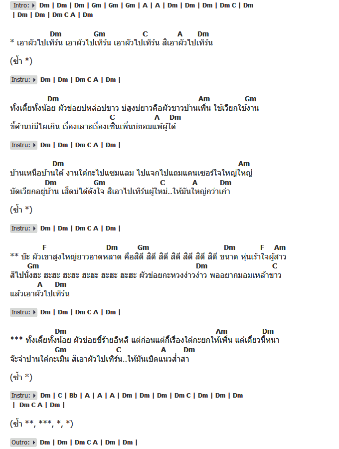 คอร์ดเพลง เนื้อเพลง เอาผัวไปเทิร์น, คอร์ดเพลง เอาผัวไปเทิร์น ของ ลำยอง หนองหินห่าว, คอร์ดเพลงของ ลำยอง หนองหินห่าว, เนื้อร้อง เอาผัวไปเทิร์น ลำยอง หนองหินห่าว, เอาผัวไปเทิร์น คอร์ดง่าย ๆ, คอร์ด เอาผัวไปเทิร์น ต้นฉบับ