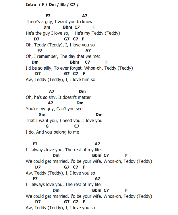 คอร์ดเพลง เนื้อเพลง Teddy, คอร์ดเพลง Teddy ของ Connie Francis, คอร์ดเพลงของ Connie Francis, เนื้อร้อง Teddy Connie Francis, Teddy คอร์ดง่าย ๆ, คอร์ด Teddy ต้นฉบับ