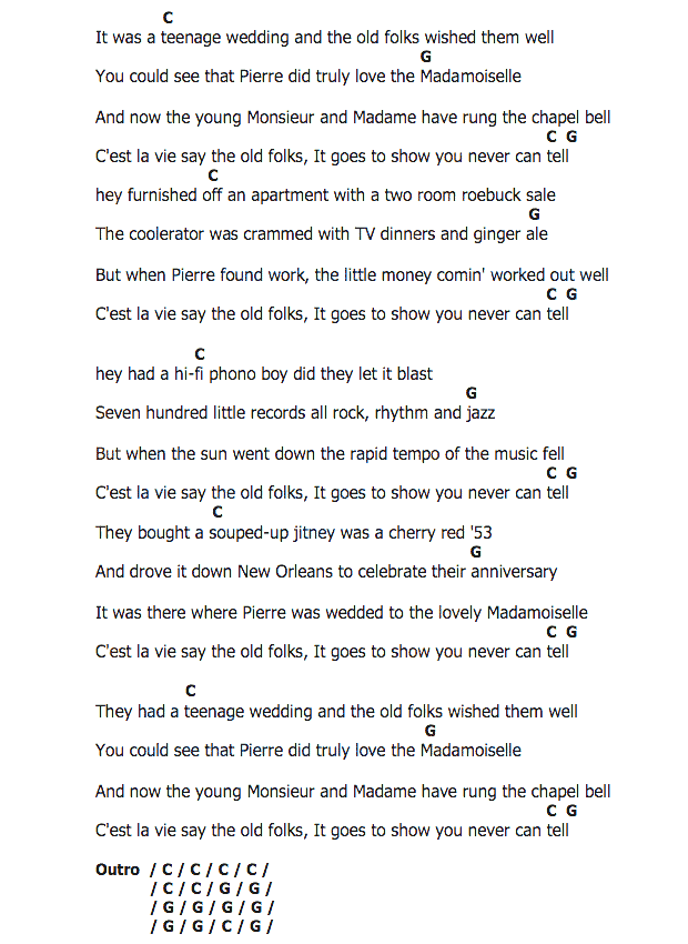 คอร์ดเพลง เนื้อเพลง You Never Can Tell, คอร์ดเพลง You Never Can Tell ของ Chuck Berry, คอร์ดเพลงของ Chuck Berry, เนื้อร้อง You Never Can Tell Chuck Berry, You Never Can Tell คอร์ดง่าย ๆ, คอร์ด You Never Can Tell ต้นฉบับ