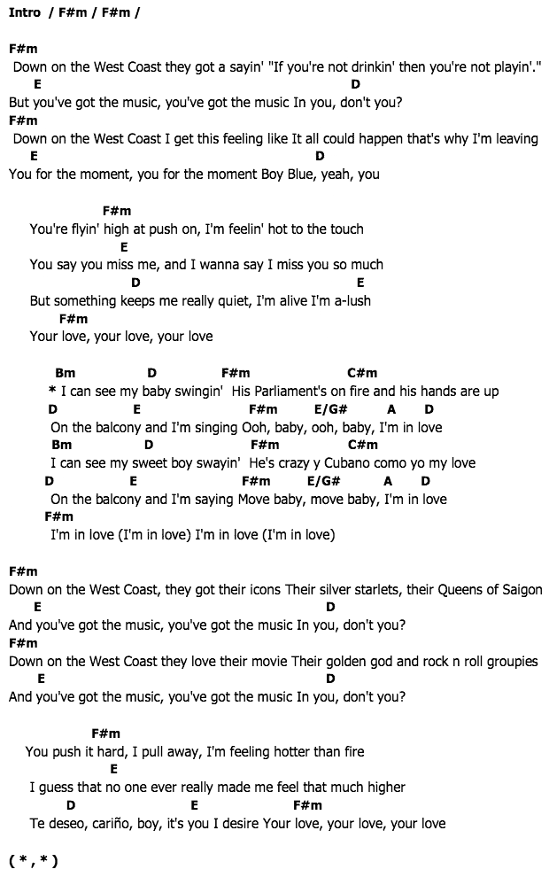คอร์ดเพลง เนื้อเพลง West Coast, คอร์ดเพลง West Coast ของ Lana Del Rey, คอร์ดเพลงของ Lana Del Rey, เนื้อร้อง West Coast Lana Del Rey, West Coast คอร์ดง่าย ๆ, คอร์ด West Coast ต้นฉบับ
