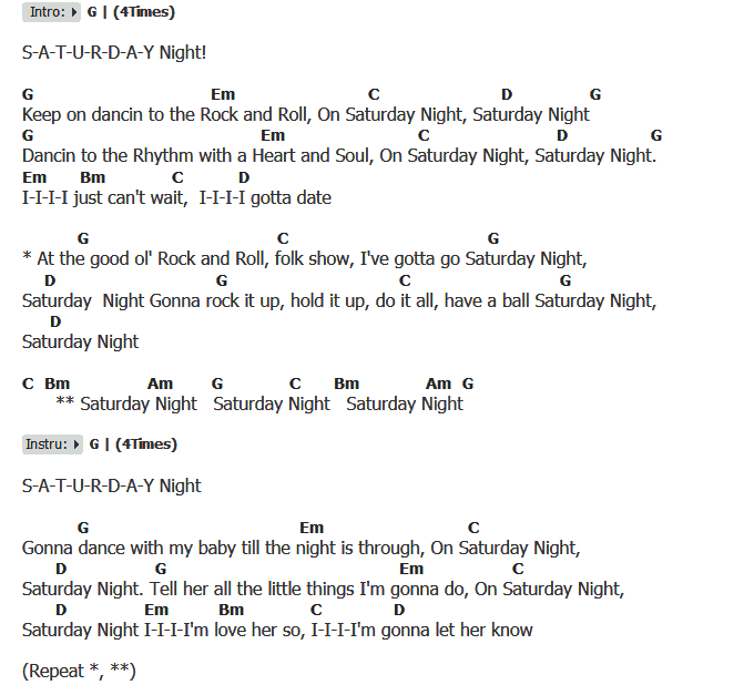 คอร์ดเพลง เนื้อเพลง Saturday Night, คอร์ดเพลง Saturday Night ของ Bay City Rollers, คอร์ดเพลงของ Bay City Rollers, เนื้อร้อง Saturday Night Bay City Rollers, Saturday Night คอร์ดง่าย ๆ, คอร์ด Saturday Night ต้นฉบับ
