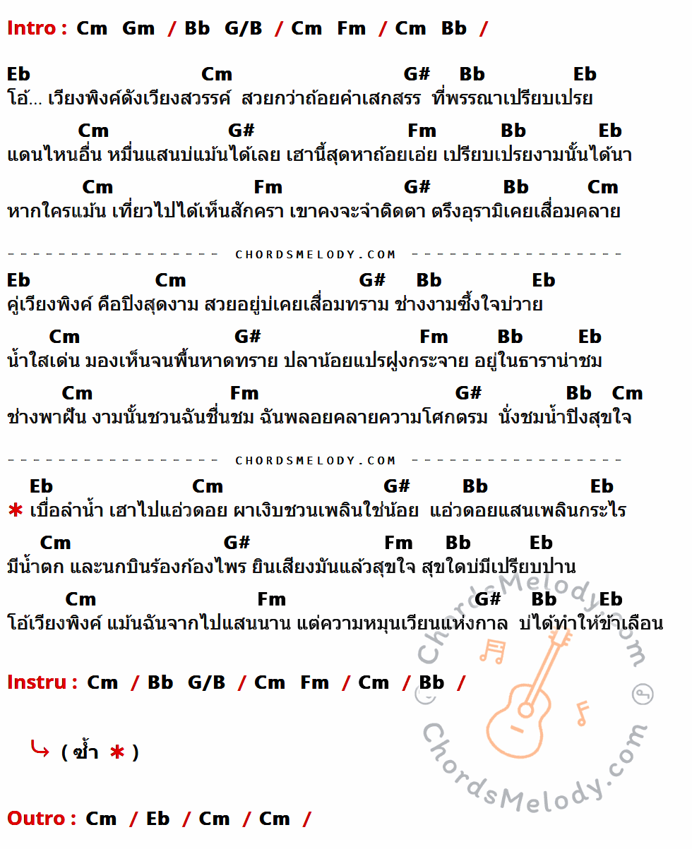 เนื้อเพลง นิราศเวียงพิงค์ ของ เท่ห์ อุเทน พรหมมินทร์ ที่มีคอร์ด ในกลุ่มคีย์ Cm,Gm,Bb,G/B,Fm,Eb,G# ประกอบ