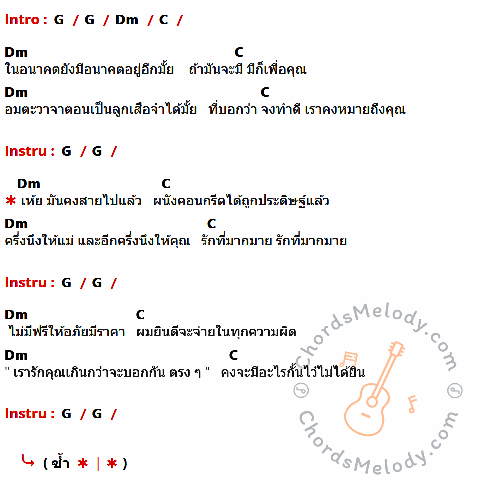 เนื้อเพลง ให้แม่และคุณ ของ Plot มีคอร์ดกีต้าร์ ในคีย์ที่ต่างกัน G,Dm,C