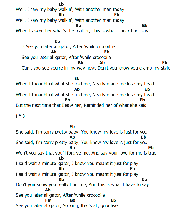 คอร์ดเพลง เนื้อเพลง See You Later Alligator, คอร์ดเพลง See You Later Alligator ของ Bill Haley, คอร์ดเพลงของ Bill Haley, เนื้อร้อง See You Later Alligator Bill Haley, See You Later Alligator คอร์ดง่าย ๆ, คอร์ด See You Later Alligator ต้นฉบับ