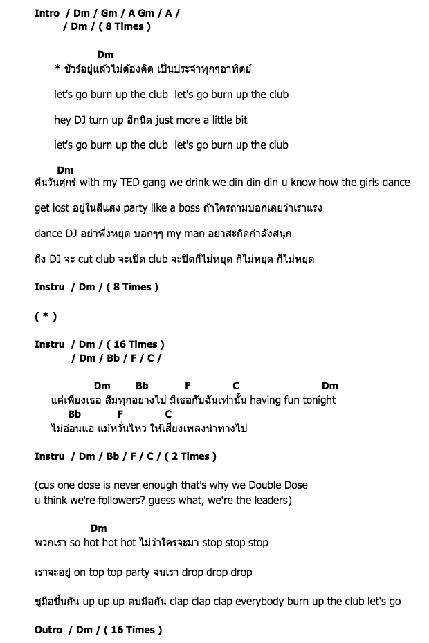 คอร์ดเพลง เนื้อเพลง Burn up the club, คอร์ดเพลง Burn up the club ของ 22Bullets - Doubledose, คอร์ดเพลงของ 22Bullets - Doubledose, เนื้อร้อง Burn up the club 22Bullets - Doubledose, Burn up the club คอร์ดง่าย ๆ, คอร์ด Burn up the club ต้นฉบับ
