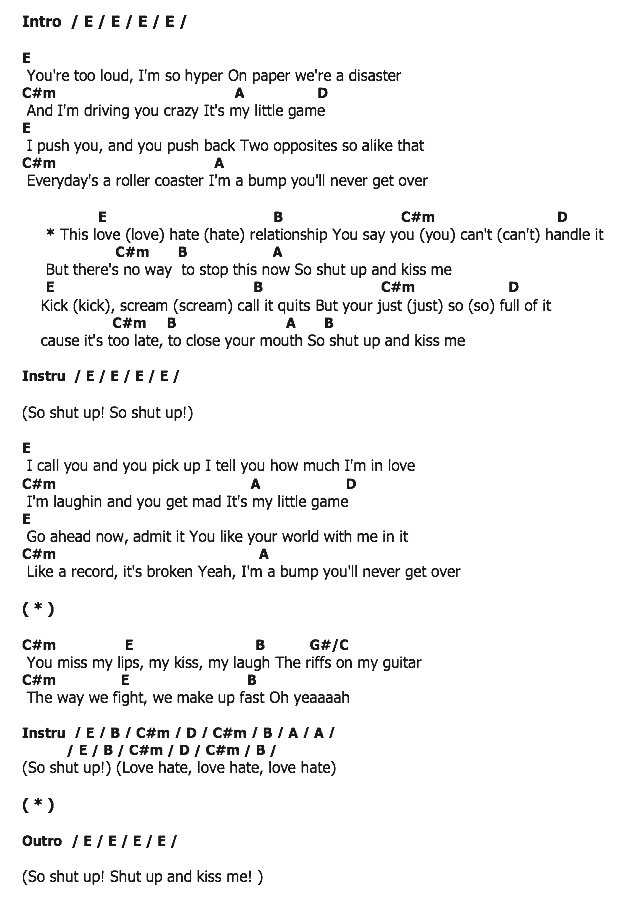 คอร์ดเพลง เนื้อเพลง Shut Up And Kiss Me, คอร์ดเพลง Shut Up And Kiss Me ของ Orianthi, คอร์ดเพลงของ Orianthi, เนื้อร้อง Shut Up And Kiss Me Orianthi, Shut Up And Kiss Me คอร์ดง่าย ๆ, คอร์ด Shut Up And Kiss Me ต้นฉบับ