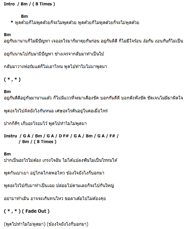 คอร์ดเพลง เนื้อเพลง พูดด้วยไม่พูดด้วย, คอร์ดเพลง พูดด้วยไม่พูดด้วย ของ บิลลี่ โอแกน, คอร์ดเพลงของ บิลลี่ โอแกน, เนื้อร้อง พูดด้วยไม่พูดด้วย บิลลี่ โอแกน, พูดด้วยไม่พูดด้วย คอร์ดง่าย ๆ, คอร์ด พูดด้วยไม่พูดด้วย ต้นฉบับ