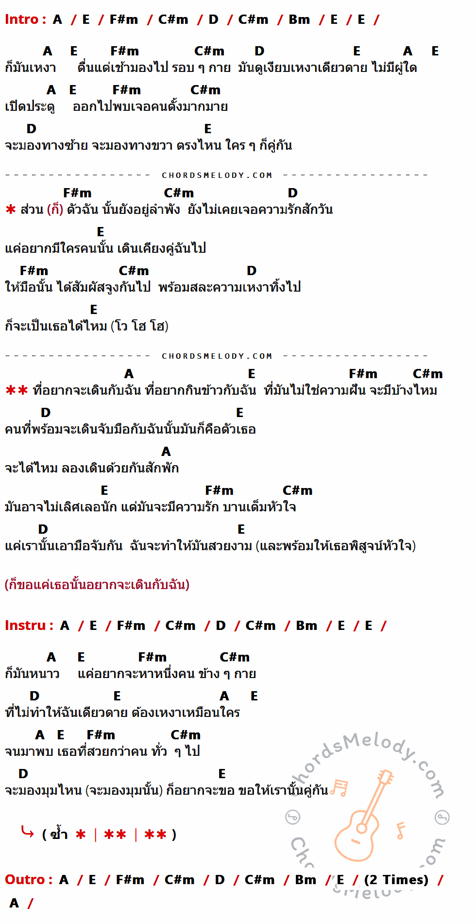 เนื้อเพลง เป็นเธอได้ไหม ของ Public Band ที่มีคอร์ดกีต้าร์ A,E,F#m,C#m,D,Bm