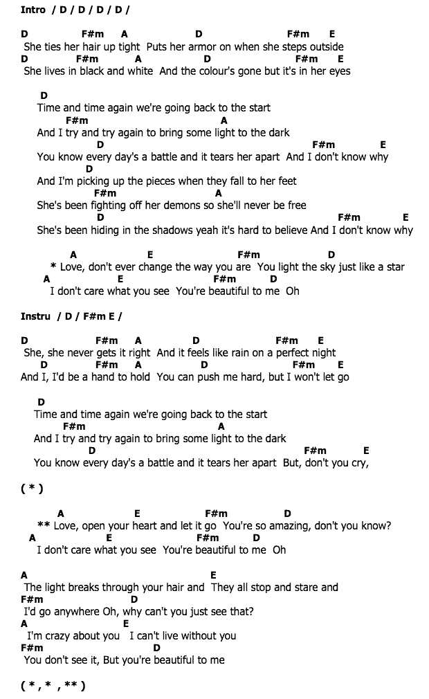 คอร์ดเพลง เนื้อเพลง Beautiful to Me, คอร์ดเพลง Beautiful to Me ของ Olly Murs, คอร์ดเพลงของ Olly Murs, เนื้อร้อง Beautiful to Me Olly Murs, Beautiful to Me คอร์ดง่าย ๆ, คอร์ด Beautiful to Me ต้นฉบับ