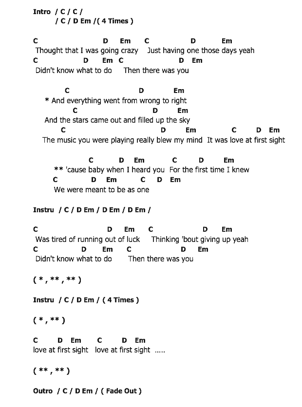 คอร์ดเพลง เนื้อเพลง Love At First Sight, คอร์ดเพลง Love At First Sight ของ Kylie Minogue, คอร์ดเพลงของ Kylie Minogue, เนื้อร้อง Love At First Sight Kylie Minogue, Love At First Sight คอร์ดง่าย ๆ, คอร์ด Love At First Sight ต้นฉบับ