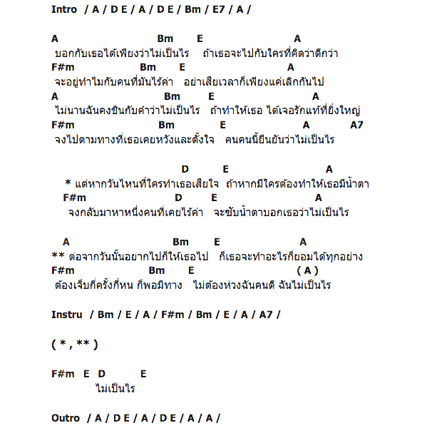 คอร์ดเพลง เนื้อเพลง ไม่เป็นไร, คอร์ดเพลง ไม่เป็นไร ของ ตั้ม สมประสงค์, คอร์ดเพลงของ ตั้ม สมประสงค์, เนื้อร้อง ไม่เป็นไร ตั้ม สมประสงค์, ไม่เป็นไร คอร์ดง่าย ๆ, คอร์ด ไม่เป็นไร ต้นฉบับ