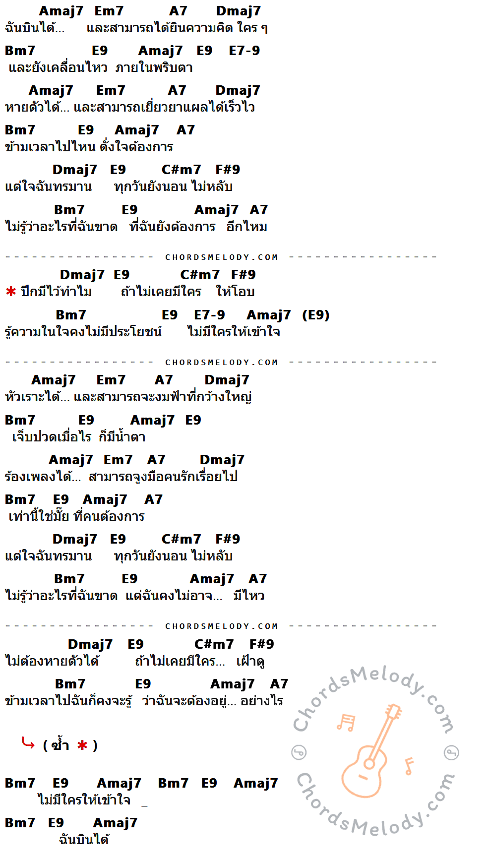เนื้อเพลง Heroes ของ ญารินดา ที่มีคอร์ด ในกลุ่มคีย์ Amaj7,Em7,A7,Dmaj7,Bm7,E9,E7-9,C#m7,F#9 ประกอบ