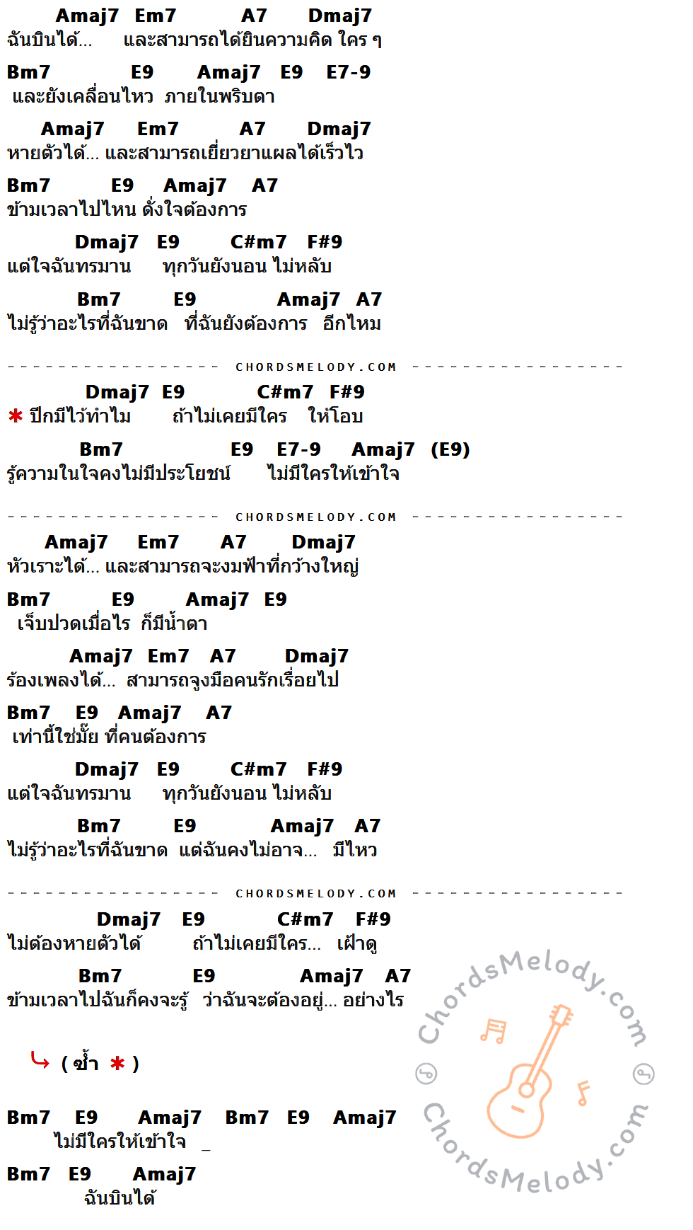 เนื้อเพลง Heroes ของ ญารินดา ที่มีคอร์ดกีต้าร์ Amaj7,Em7,A7,Dmaj7,Bm7,E9,E7-9,C#m7,F#9