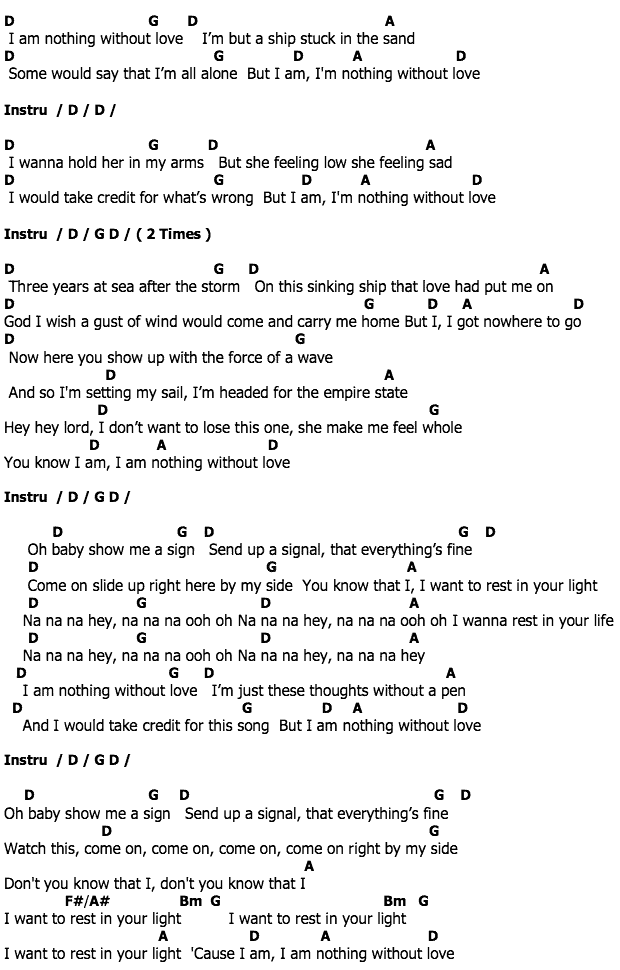คอร์ดเพลง เนื้อเพลง Nothing Without Love, คอร์ดเพลง Nothing Without Love ของ Nate Ruess, คอร์ดเพลงของ Nate Ruess, เนื้อร้อง Nothing Without Love Nate Ruess, Nothing Without Love คอร์ดง่าย ๆ, คอร์ด Nothing Without Love ต้นฉบับ