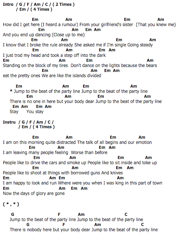 คอร์ดเพลง เนื้อเพลง Party Line, คอร์ดเพลง Party Line ของ Belle & Sebastian, คอร์ดเพลงของ Belle & Sebastian, เนื้อร้อง Party Line Belle & Sebastian, Party Line คอร์ดง่าย ๆ, คอร์ด Party Line ต้นฉบับ