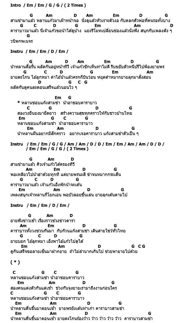 คอร์ดเพลง เนื้อเพลง หลานสามช่า น้าคาราบาว, คอร์ดเพลง หลานสามช่า น้าคาราบาว ของ หม่ำ เท่ง โหน่ง Feat.คาราบาว, คอร์ดเพลงของ หม่ำ เท่ง โหน่ง Feat.คาราบาว, เนื้อร้อง หลานสามช่า น้าคาราบาว หม่ำ เท่ง โหน่ง Feat.คาราบาว, หลานสามช่า น้าคาราบาว คอร์ดง่าย ๆ, คอร์ด หลานสามช่า น้าคาราบาว ต้นฉบับ