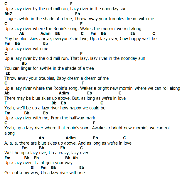 คอร์ดเพลง เนื้อเพลง Lazy River, คอร์ดเพลง Lazy River ของ Bobby Darin, คอร์ดเพลงของ Bobby Darin, เนื้อร้อง Lazy River Bobby Darin, Lazy River คอร์ดง่าย ๆ, คอร์ด Lazy River ต้นฉบับ
