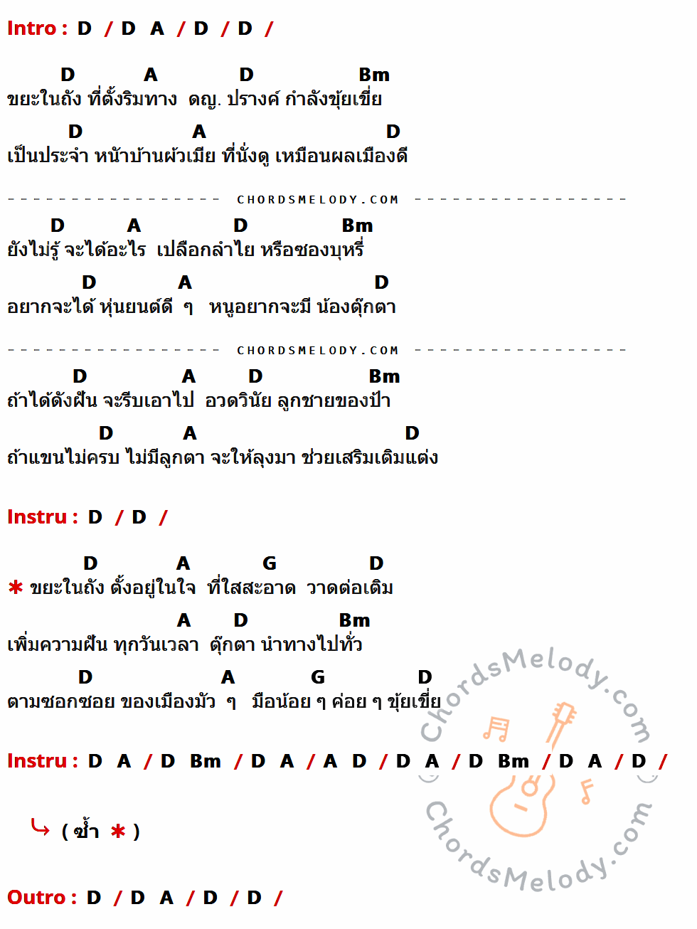 เนื้อเพลง ด.ญ. ปรางค์ ของ พงษ์เทพ กระโดนชำนาญ ที่มีคอร์ดกีต้าร์ D,A,Bm,G