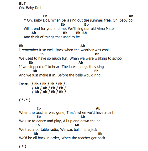 คอร์ดเพลง เนื้อเพลง Oh, Baby Doll, คอร์ดเพลง Oh, Baby Doll ของ Chuck Berry, คอร์ดเพลงของ Chuck Berry, เนื้อร้อง Oh, Baby Doll Chuck Berry, Oh, Baby Doll คอร์ดง่าย ๆ, คอร์ด Oh, Baby Doll ต้นฉบับ