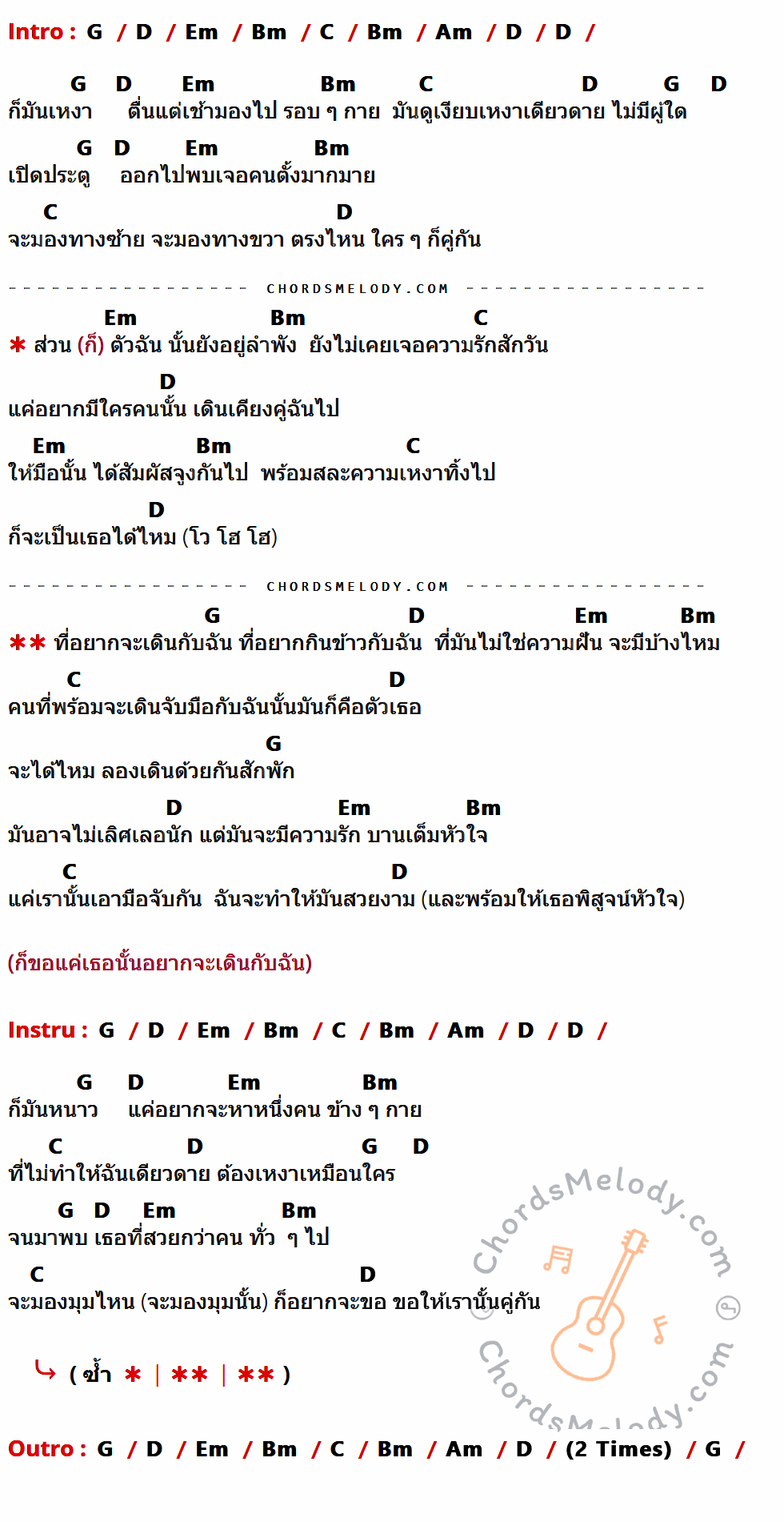 คอร์ดเพลง เป็นเธอได้ไหม - Public Band เนื้อร้อง มีคอร์ดกีต้าร์ ในกลุ่มคีย์ G,D,Em,Bm,C,Am กำกับ