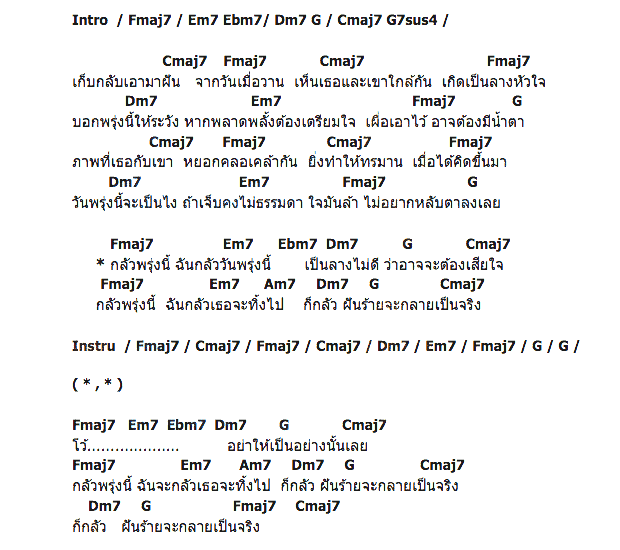 คอร์ดเพลง เนื้อเพลง กลัวพรุ่งนี้, คอร์ดเพลง กลัวพรุ่งนี้ ของ ปราโมทย์ วิเลปะนะ, คอร์ดเพลงของ ปราโมทย์ วิเลปะนะ, เนื้อร้อง กลัวพรุ่งนี้ ปราโมทย์ วิเลปะนะ, กลัวพรุ่งนี้ คอร์ดง่าย ๆ, คอร์ด กลัวพรุ่งนี้ ต้นฉบับ