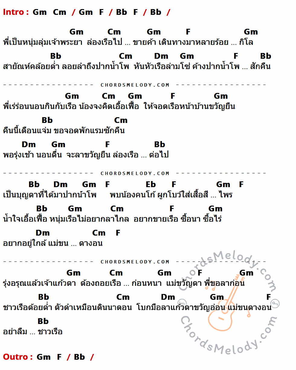 เนื้อเพลง พบรักปากน้ำโพ ของ ก๊อต จักรพรรณ์ ที่มีคอร์ดกีต้าร์ Gm,Cm,F,Bb,Dm,Eb