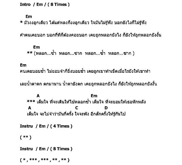 คอร์ดเพลง เนื้อเพลง หลอกซ้ำหลอกซาก, คอร์ดเพลง หลอกซ้ำหลอกซาก ของ พงษ์พัฒน์ วชิรบรรจง, คอร์ดเพลงของ พงษ์พัฒน์ วชิรบรรจง, เนื้อร้อง หลอกซ้ำหลอกซาก พงษ์พัฒน์ วชิรบรรจง, หลอกซ้ำหลอกซาก คอร์ดง่าย ๆ, คอร์ด หลอกซ้ำหลอกซาก ต้นฉบับ