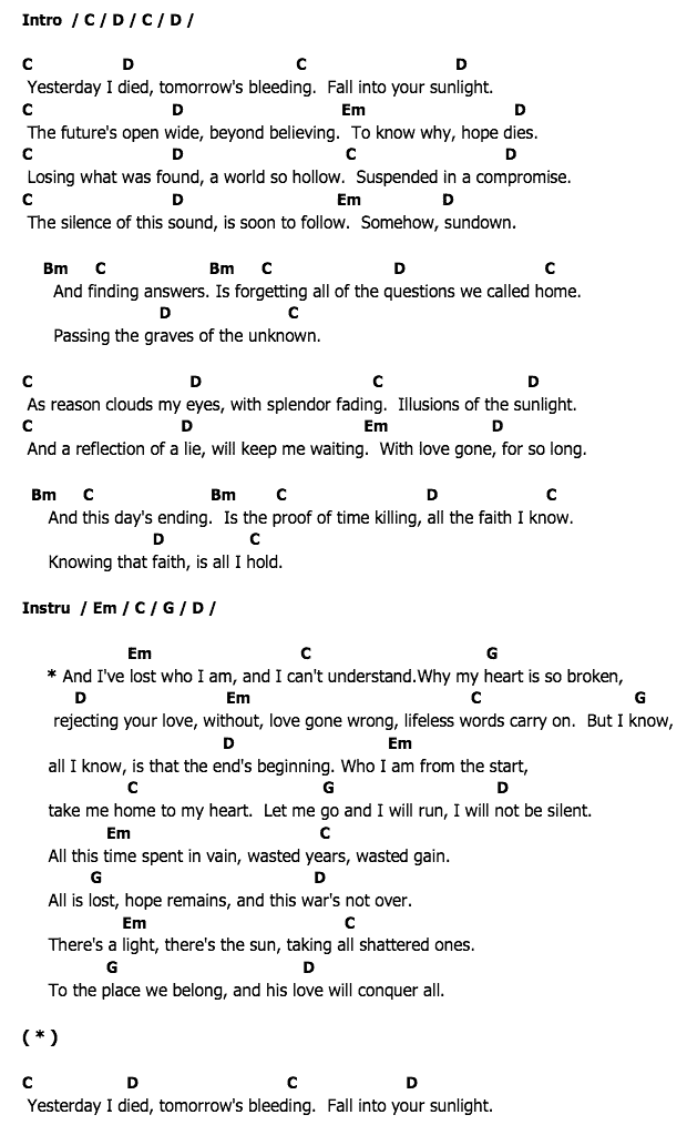 คอร์ดเพลง เนื้อเพลง Shattered, คอร์ดเพลง Shattered ของ Trading Yesterday, คอร์ดเพลงของ Trading Yesterday, เนื้อร้อง Shattered Trading Yesterday, Shattered คอร์ดง่าย ๆ, คอร์ด Shattered ต้นฉบับ