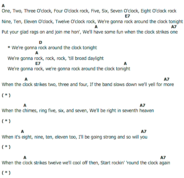 คอร์ดเพลง เนื้อเพลง Rock Around The Clock, คอร์ดเพลง Rock Around The Clock ของ Bill Haley, คอร์ดเพลงของ Bill Haley, เนื้อร้อง Rock Around The Clock Bill Haley, Rock Around The Clock คอร์ดง่าย ๆ, คอร์ด Rock Around The Clock ต้นฉบับ
