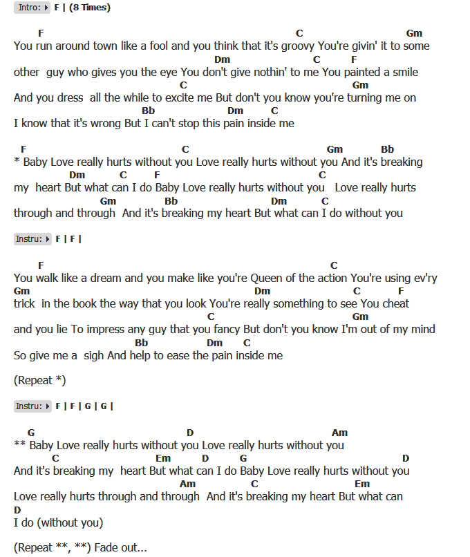 คอร์ดเพลง เนื้อเพลง Love Really Hurts Without You, คอร์ดเพลง Love Really Hurts Without You ของ Billy Ocean, คอร์ดเพลงของ Billy Ocean, เนื้อร้อง Love Really Hurts Without You Billy Ocean, Love Really Hurts Without You คอร์ดง่าย ๆ, คอร์ด Love Really Hurts Without You ต้นฉบับ