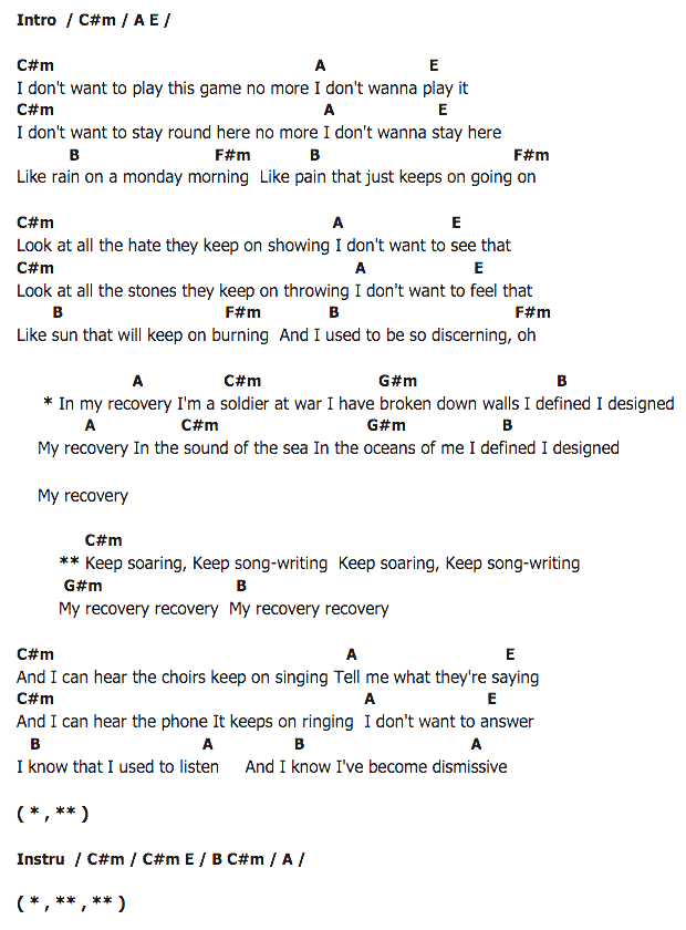 คอร์ดเพลง เนื้อเพลง Recovery, คอร์ดเพลง Recovery ของ James Arthur, คอร์ดเพลงของ James Arthur, เนื้อร้อง Recovery James Arthur, Recovery คอร์ดง่าย ๆ, คอร์ด Recovery ต้นฉบับ