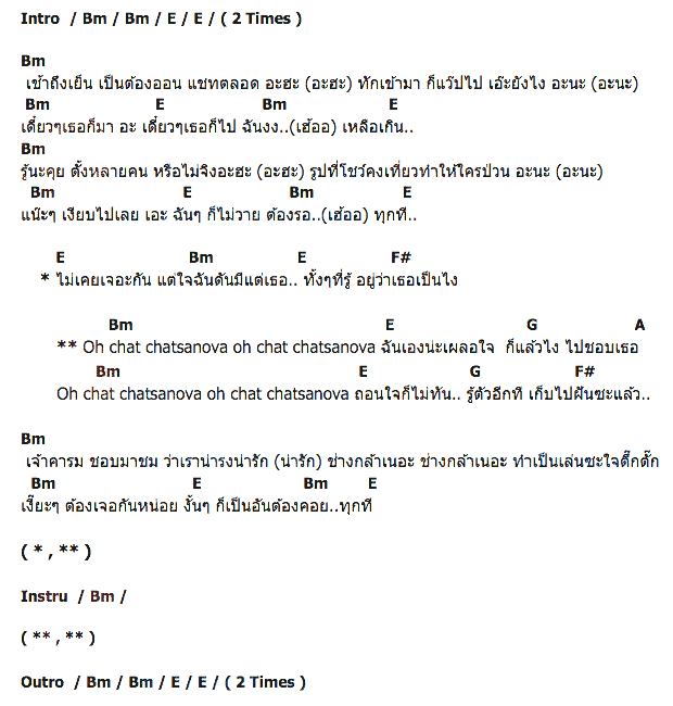 คอร์ดเพลง เนื้อเพลง Chatsanova, คอร์ดเพลง Chatsanova ของ Chilli White Choc, คอร์ดเพลงของ Chilli White Choc, เนื้อร้อง Chatsanova Chilli White Choc, Chatsanova คอร์ดง่าย ๆ, คอร์ด Chatsanova ต้นฉบับ
