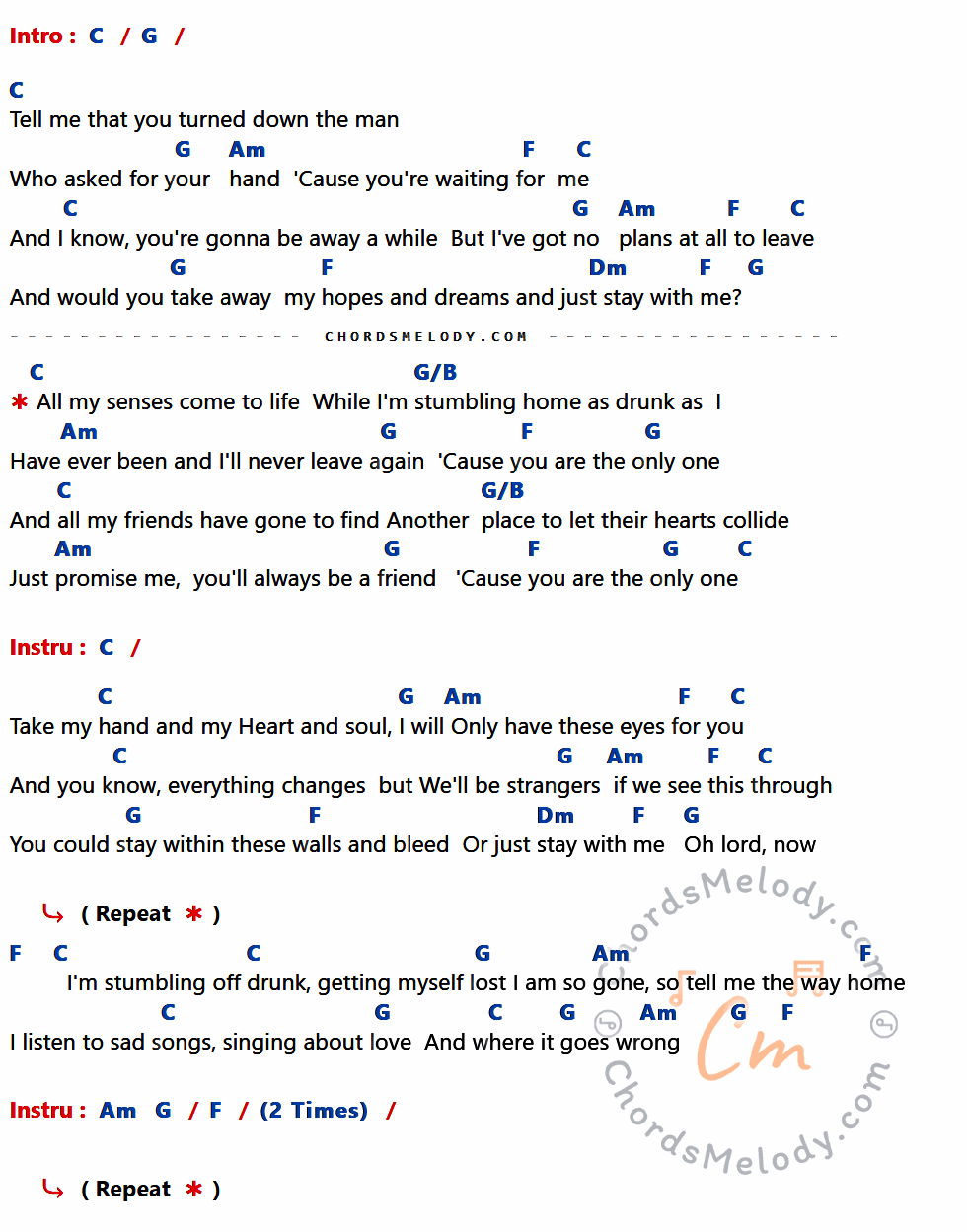 คอร์ดเพลง One - Ed Sheeran เนื้อร้อง มีคอร์ดกีต้าร์ ในกลุ่มคีย์ C,G,Am,F,Dm,G/B กำกับ