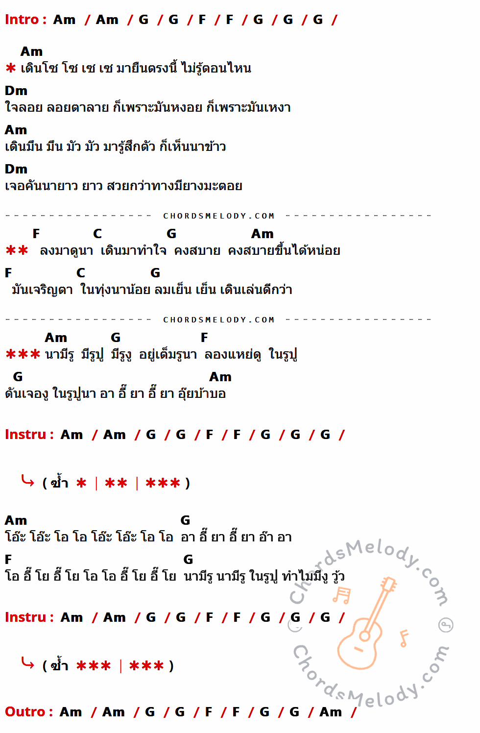 คอร์ดเพลง นามีรู - เมอร์ซี่ อาร์ สยาม จูเนียร์ เนื้อร้อง มีคอร์ดกีต้าร์ ในกลุ่มคีย์ Am,G,F,Dm,C กำกับ