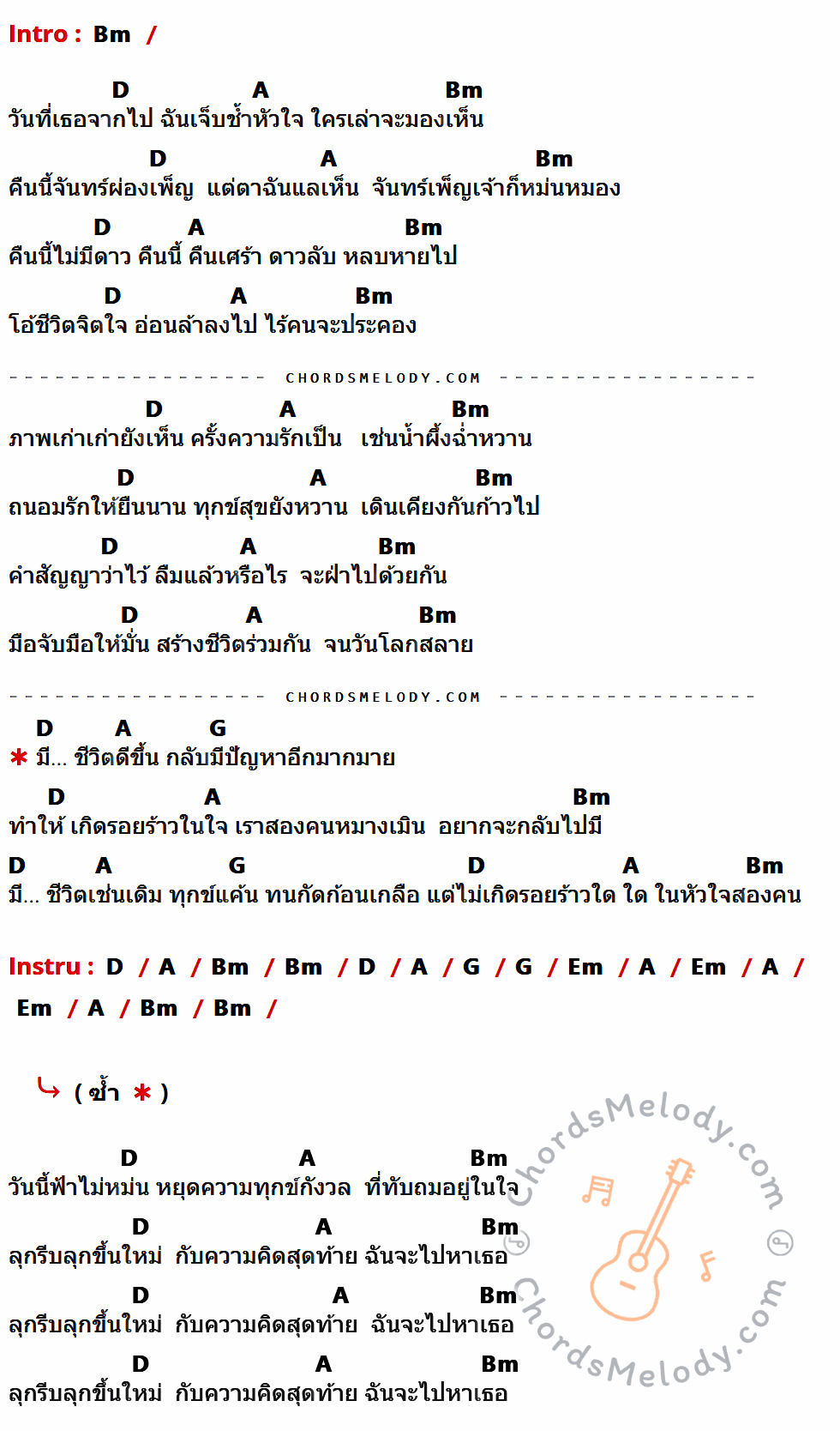 เนื้อเพลง จะไปหา ของ พงษ์สิทธิ์ คัมภีร์ มีคอร์ดกีต้าร์ ในคีย์ที่ต่างกัน Bm,D,A,G,Em