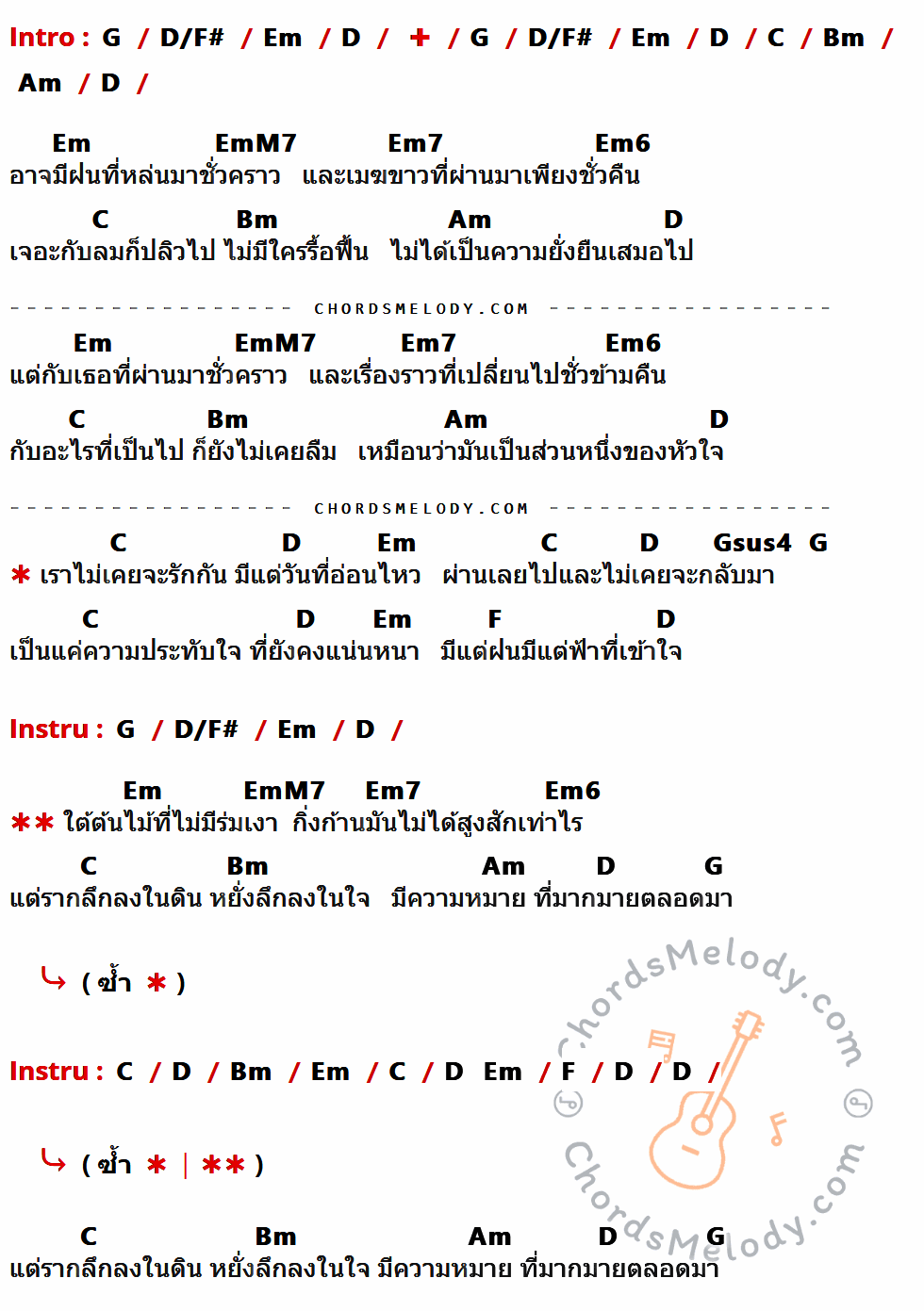 เนื้อเพลง Stay ของ Getsunova มีคอร์ดกีต้าร์ ในคีย์ที่ต่างกัน G,D/F#,Em,D,C,Bm,Am,EmM7,Em7,Em6,Gsus4,F