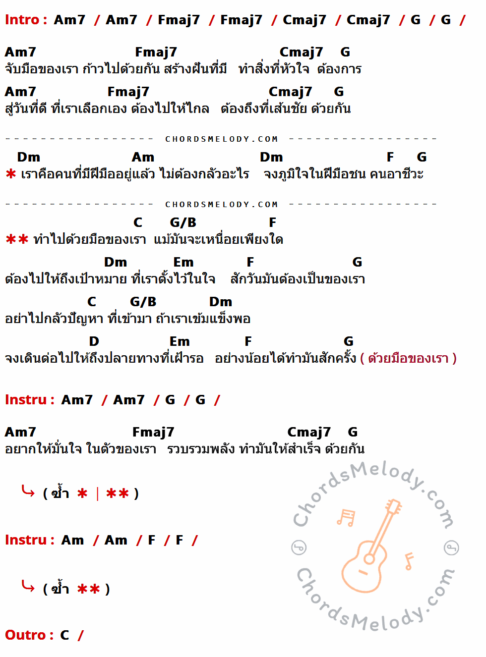 คอร์ดเพลง ฝีมือชน คนสร้างชาติ - Rock Rider เนื้อร้อง มีคอร์ดกีต้าร์ ในกลุ่มคีย์ Am7,Fmaj7,Cmaj7,G,Dm,Am,F,C,G/B,Em,D กำกับ