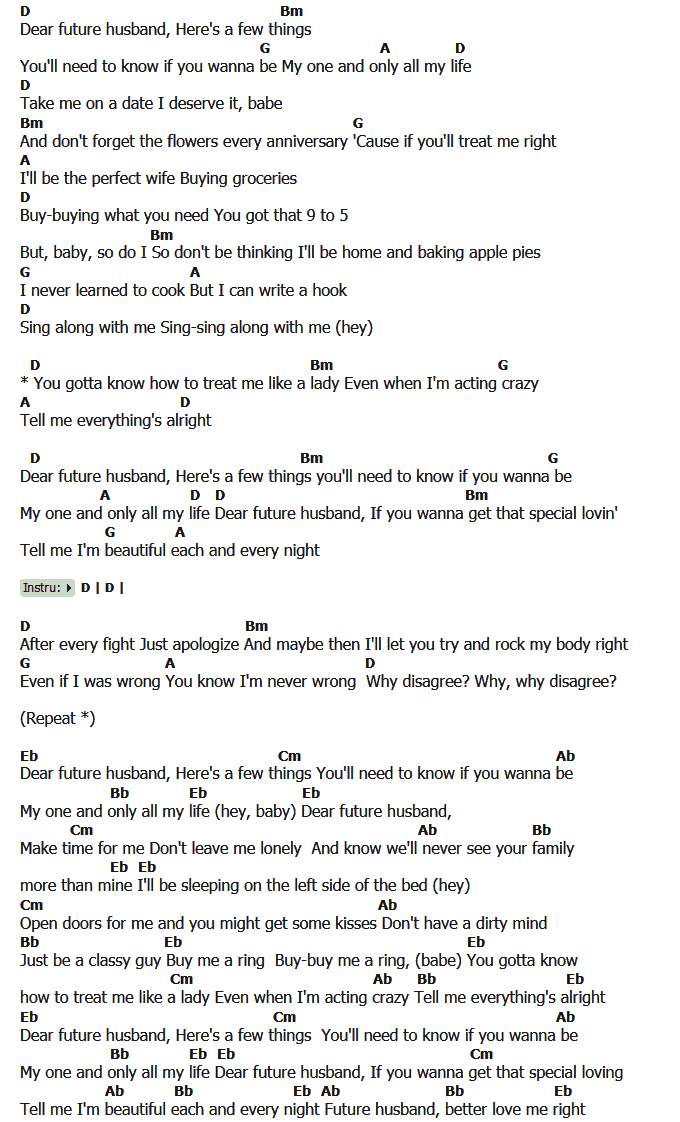 คอร์ดเพลง เนื้อเพลง Dear Future Husband, คอร์ดเพลง Dear Future Husband ของ Meghan Trainor, คอร์ดเพลงของ Meghan Trainor, เนื้อร้อง Dear Future Husband Meghan Trainor, Dear Future Husband คอร์ดง่าย ๆ, คอร์ด Dear Future Husband ต้นฉบับ