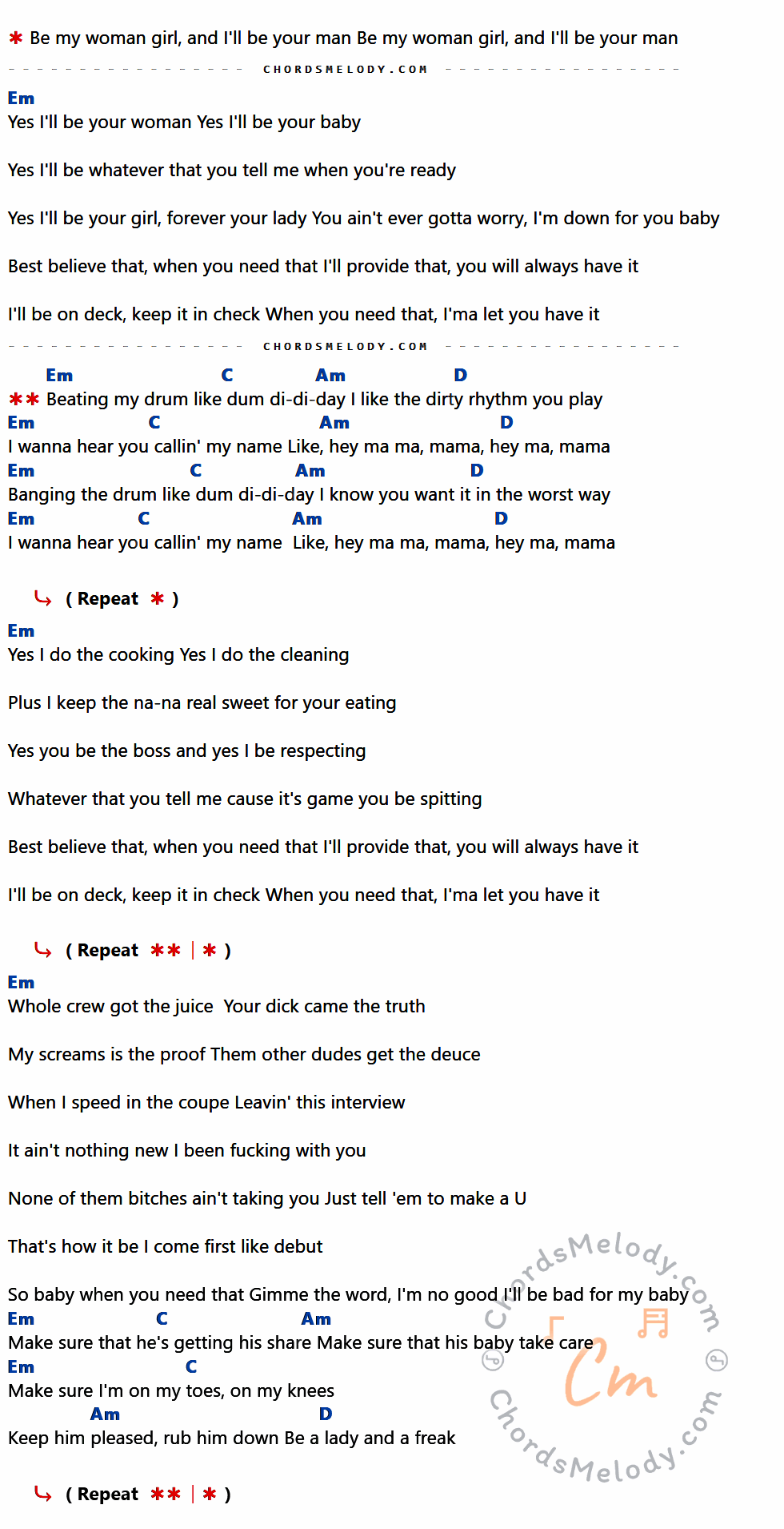 เนื้อเพลง Hey Mama ของ DAVID GUETTA ที่มีคอร์ด ในกลุ่มคีย์ Em,C,Am,D ประกอบ