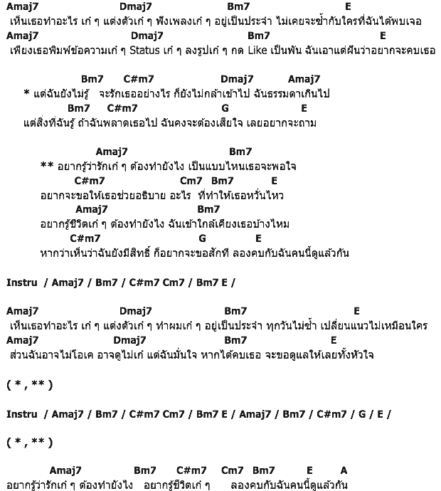 คอร์ดเพลง เนื้อเพลง เก๋เก๋, คอร์ดเพลง เก๋เก๋ ของ โอ้ Oh รุจาภา, คอร์ดเพลงของ โอ้ Oh รุจาภา, เนื้อร้อง เก๋เก๋ โอ้ Oh รุจาภา, เก๋เก๋ คอร์ดง่าย ๆ, คอร์ด เก๋เก๋ ต้นฉบับ