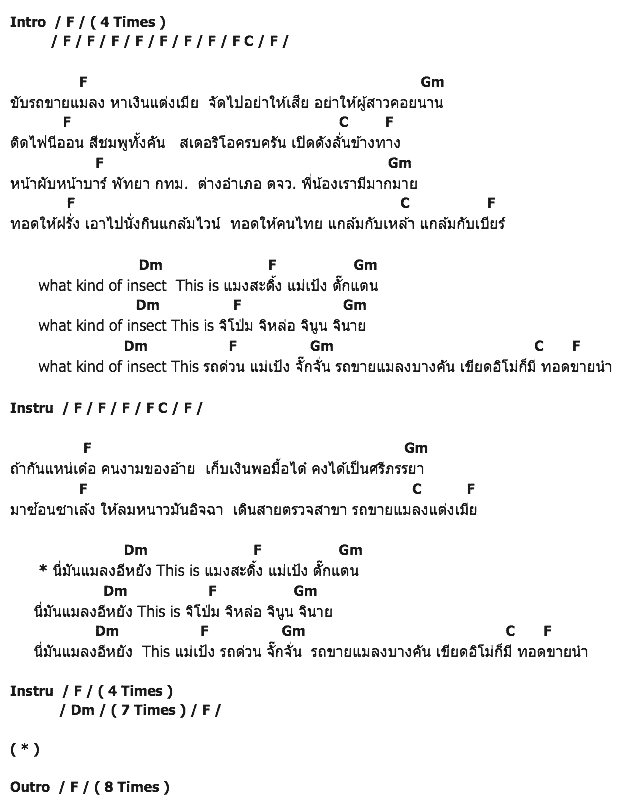 คอร์ดเพลง เนื้อเพลง ขายแมลงแต่งเมีย, คอร์ดเพลง ขายแมลงแต่งเมีย ของ ต้าร์ ตจว., คอร์ดเพลงของ ต้าร์ ตจว., เนื้อร้อง ขายแมลงแต่งเมีย ต้าร์ ตจว., ขายแมลงแต่งเมีย คอร์ดง่าย ๆ, คอร์ด ขายแมลงแต่งเมีย ต้นฉบับ