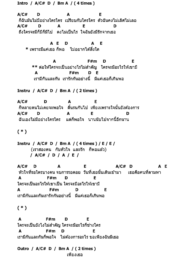 คอร์ดเพลง เนื้อเพลง มีแค่เธอก็เกินพอ, คอร์ดเพลง มีแค่เธอก็เกินพอ ของ Bodyslam, คอร์ดเพลงของ Bodyslam, เนื้อร้อง มีแค่เธอก็เกินพอ Bodyslam, มีแค่เธอก็เกินพอ คอร์ดง่าย ๆ, คอร์ด มีแค่เธอก็เกินพอ ต้นฉบับ