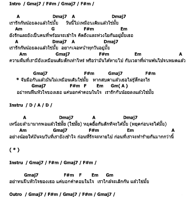 คอร์ดเพลง เนื้อเพลง เรารักกันน้อยลงแล้วใช่มั๊ย, คอร์ดเพลง เรารักกันน้อยลงแล้วใช่มั๊ย ของ Lipta, คอร์ดเพลงของ Lipta, เนื้อร้อง เรารักกันน้อยลงแล้วใช่มั๊ย Lipta, เรารักกันน้อยลงแล้วใช่มั๊ย คอร์ดง่าย ๆ, คอร์ด เรารักกันน้อยลงแล้วใช่มั๊ย ต้นฉบับ
