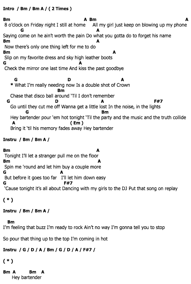 คอร์ดเพลง เนื้อเพลง Bartender, คอร์ดเพลง Bartender ของ Lady Antebellum, คอร์ดเพลงของ Lady Antebellum, เนื้อร้อง Bartender Lady Antebellum, Bartender คอร์ดง่าย ๆ, คอร์ด Bartender ต้นฉบับ