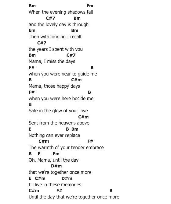 คอร์ดเพลง เนื้อเพลง Mama, คอร์ดเพลง Mama ของ Connie Francis, คอร์ดเพลงของ Connie Francis, เนื้อร้อง Mama Connie Francis, Mama คอร์ดง่าย ๆ, คอร์ด Mama ต้นฉบับ