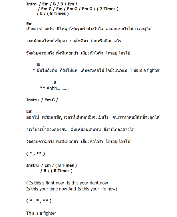 คอร์ดเพลง เนื้อเพลง Fighter, คอร์ดเพลง Fighter ของ Slot Machine, คอร์ดเพลงของ Slot Machine, เนื้อร้อง Fighter Slot Machine, Fighter คอร์ดง่าย ๆ, คอร์ด Fighter ต้นฉบับ