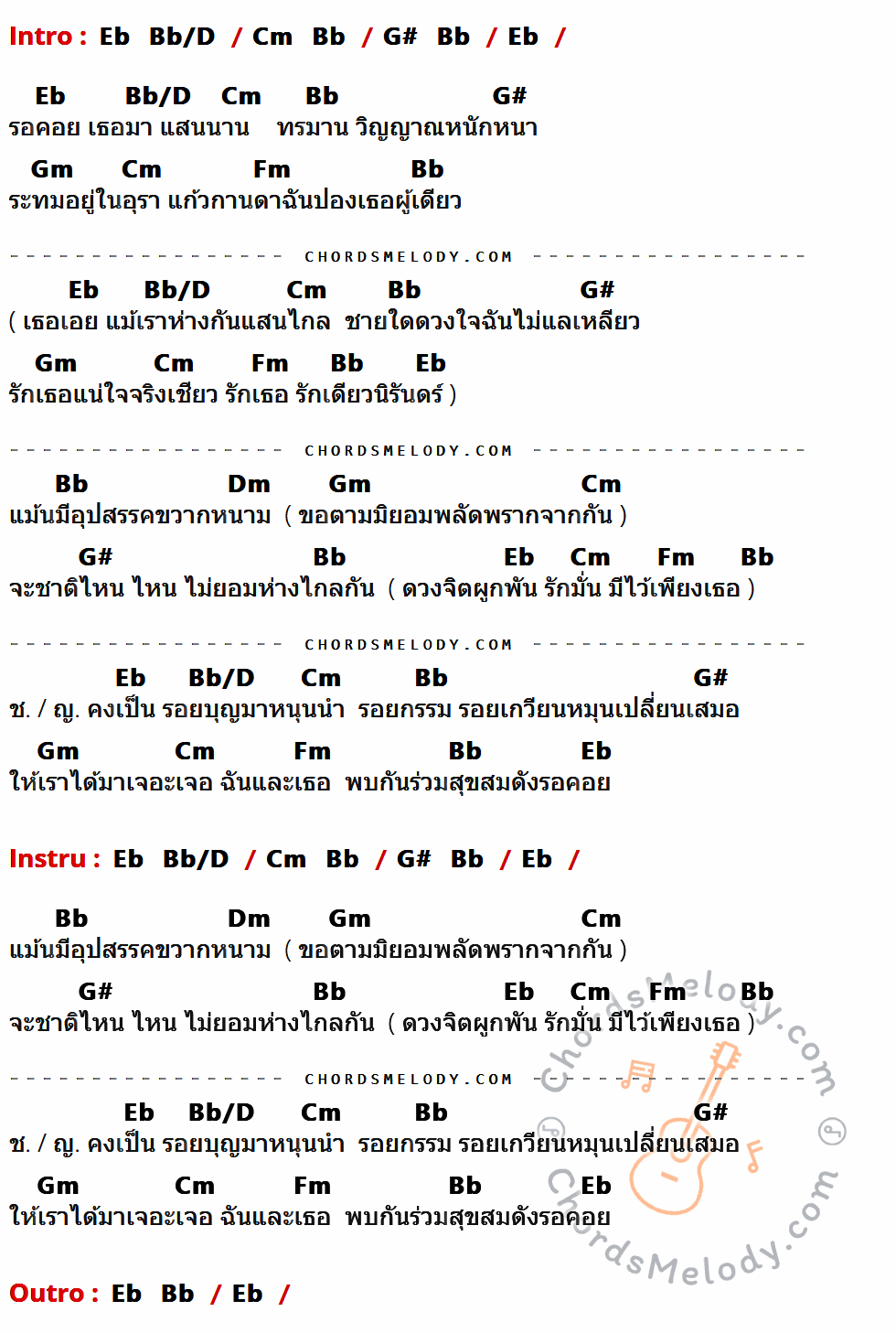 เนื้อเพลง แต่ปางก่อน ของ อ๊อด คีรีบูน Feat. โอ ปุยฝ้าย ที่มีคอร์ดกีต้าร์ Eb,Bb/D,Cm,Bb,G#,Gm,Fm,Dm