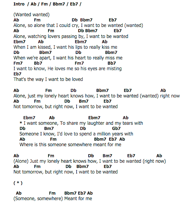 คอร์ดเพลง เนื้อเพลง I Want To Be Wanted, คอร์ดเพลง I Want To Be Wanted ของ Brenda Lee, คอร์ดเพลงของ Brenda Lee, เนื้อร้อง I Want To Be Wanted Brenda Lee, I Want To Be Wanted คอร์ดง่าย ๆ, คอร์ด I Want To Be Wanted ต้นฉบับ