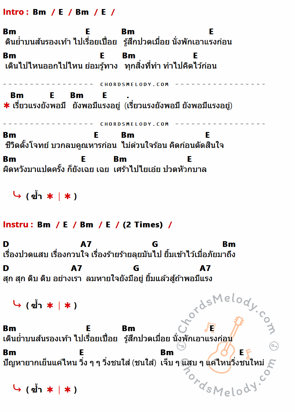 เนื้อเพลง แรงยังมี ของ พงษ์สิทธิ์ คัมภีร์ ที่มีคอร์ดกีต้าร์ Bm,E,D,A7,G